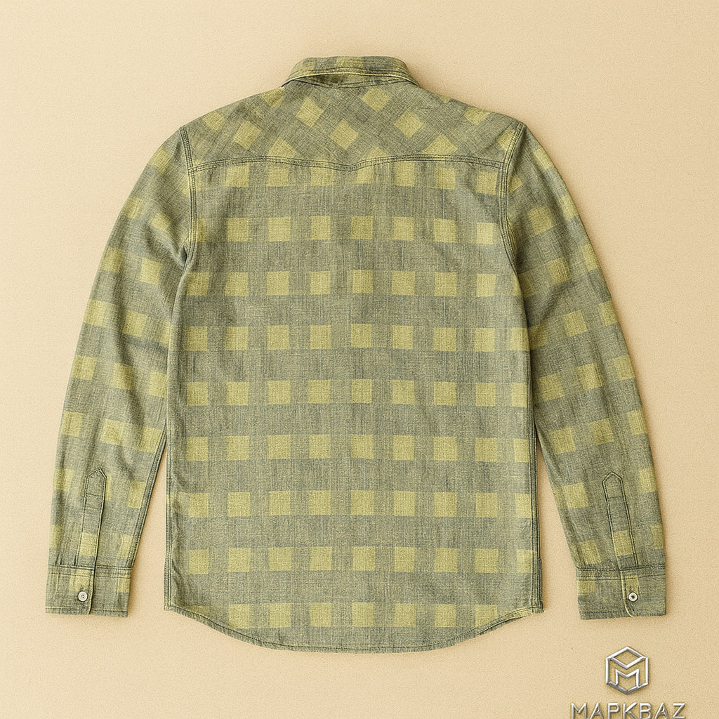 پیراهن پشمی چهارفصل مردانه WOP سبز زیتونی مدل چهارخانه ساخت هند