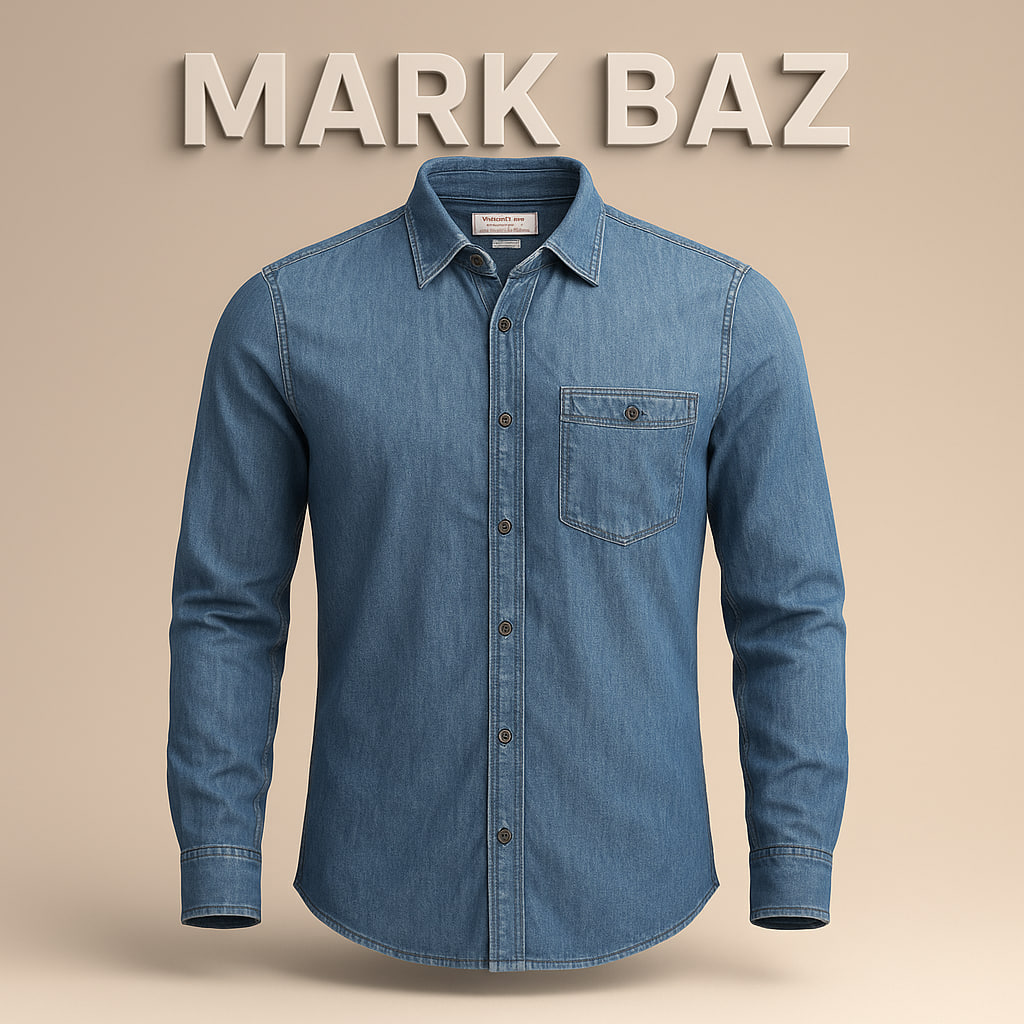 پیراهن جین مردانه Zara Man آبی با گلدوزی برجسته پشت | اورجینال، اسلیم فیت و در حد آکبند